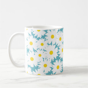 Negatieve Space Daisies wit geel op blauw Koffiemok