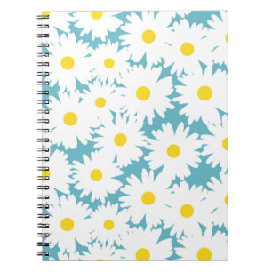Negatieve Space Daisies wit geel op blauw Notitieboek