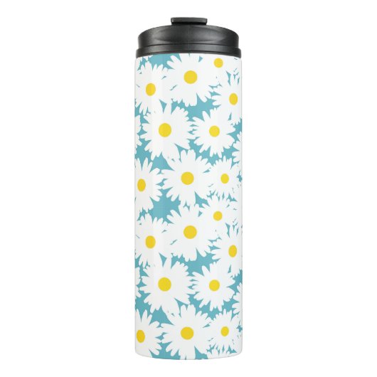 Negatieve Space Daisies wit geel op blauw Thermosbeker (Voorkant)