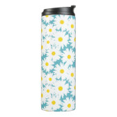 Negatieve Space Daisies wit geel op blauw Thermosbeker (Gedraaid links)