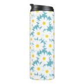 Negatieve Space Daisies wit geel op blauw Thermosbeker (Geroteerd rechts)