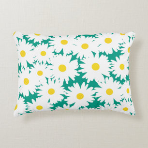 Negatieve Space Daisies wit geel op groen Accent Kussen