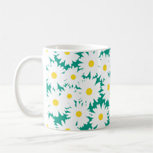 Negatieve Space Daisies wit geel op groen Koffiemok