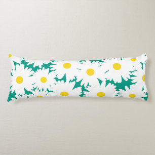 Negatieve Space Daisies wit geel op groen Lichaamskussen