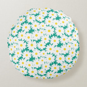 Negatieve Space Daisies wit geel op groen Rond Kussen