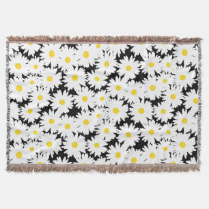Negatieve Space Daisies wit geel op zwart Deken