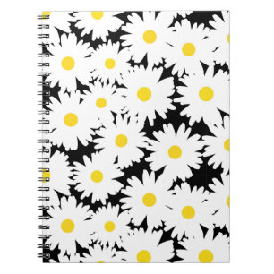 Negatieve Space Daisies wit geel op zwart Notitieboek