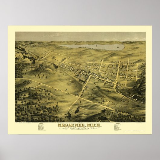 Negaunee, MI Panorama Map - 1871 Poster (Voorkant)