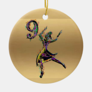 Negen dames dansen gouden kerstdecoratie keramisch ornament