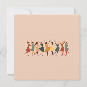 Negen Dames Dansen Midden-Eeuws Retro Uitknipsel   Feestdagenkaart