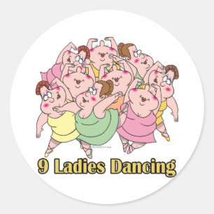negen dames dansen op de negende negende kerstdag ronde sticker