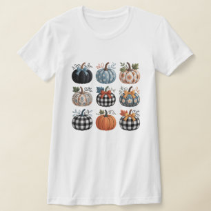 Negen decoratieve pompoenen borduurwerk T-shirt