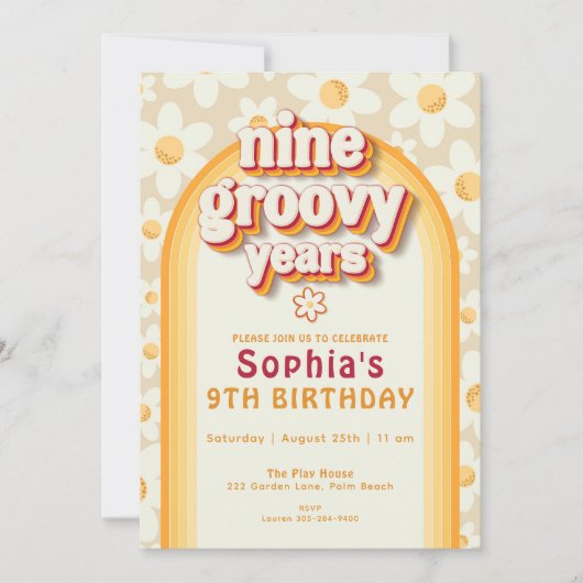 Negen groovy jaren 9e verjaardag uitnodiging | ret (Voorkant)
