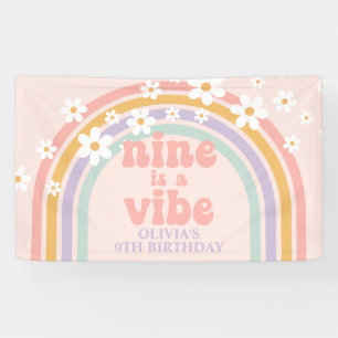 Negen is een Vibe Pastel regenboog 9e verjaardag Spandoek