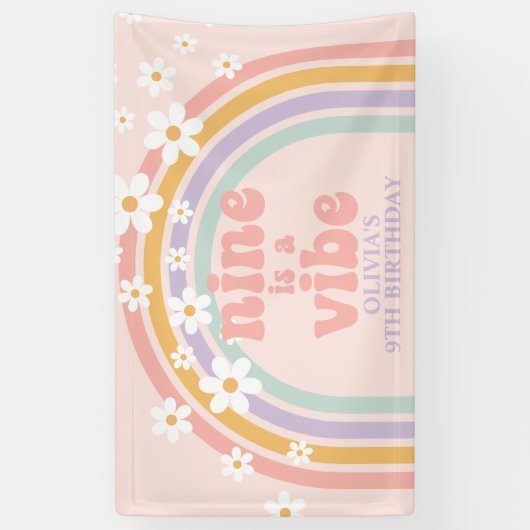 Negen is een Vibe Pastel regenboog 9e verjaardag Spandoek (Verticaal)