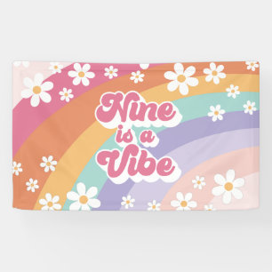 Negen is een Vibe Retro Regenboog 9e Verjaardag Spandoek