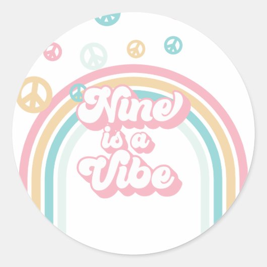 Negen is een Vibe Retro Summer Rainbow Ronde Sticker (Voorkant)