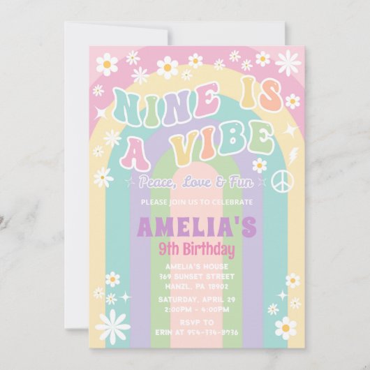Negen is een vibe verjaardag uitnodiging (Voorkant)