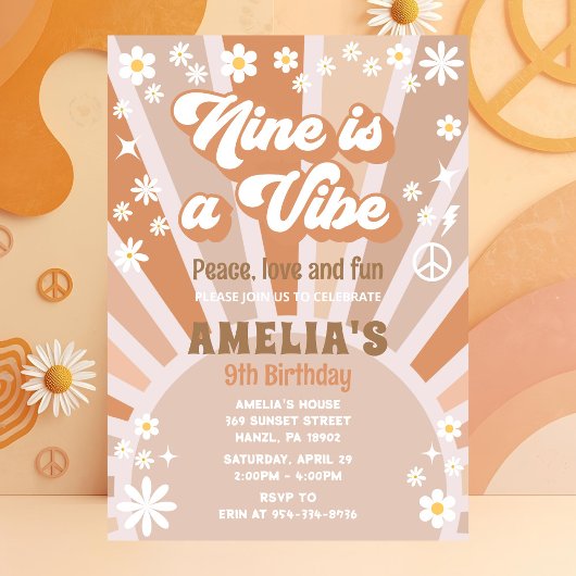 Negen is een vibe verjaardag uitnodiging