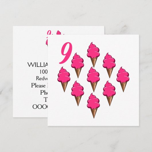 Negen jaar oude meisjes Verjaardag Schattige Roze  Kaart (Voorkant / Achterkant)