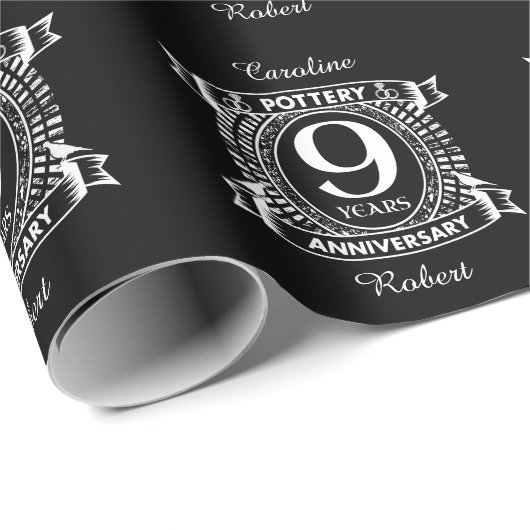 Negen jaar trouwdag in Pottery Cadeaupapier (Rol Hoek)