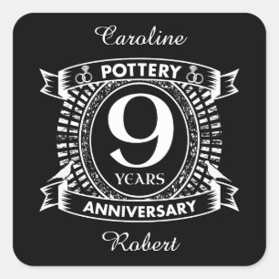 Negen jaar trouwdag in Pottery Vierkante Sticker