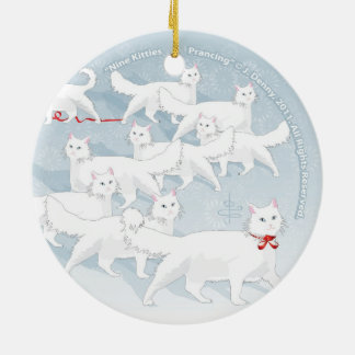 Negen Katten prancen... dubbelzijdig Keramisch Ornament