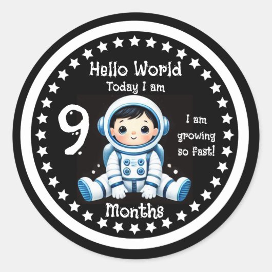 Negen maanden baby mijlpaal Astronaut Ronde Sticker (Voorkant)