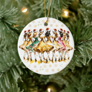 Negen vrouwen dansen   Twaalf dagen Kerst Keramisch Ornament