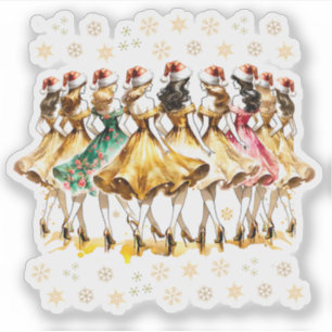 Negen vrouwen dansen Twaalf dagen Kerst Sticker