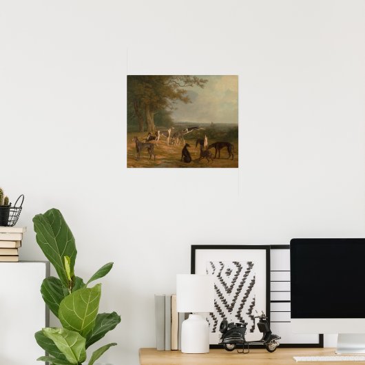 Negen windhonden in een landschap poster (Thuiskantoor)