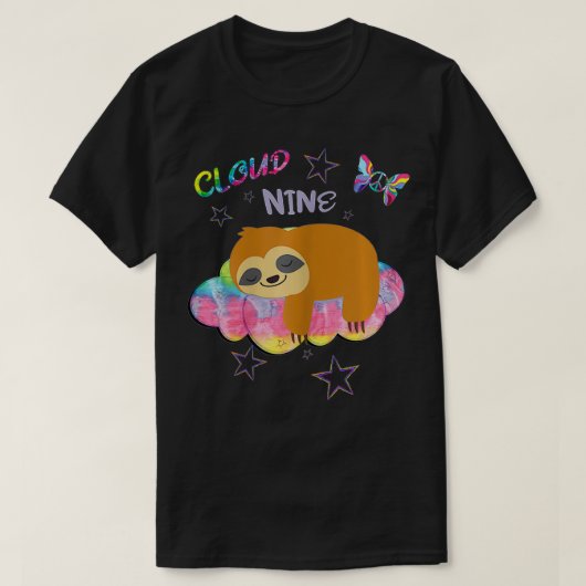 Negende verjaardag Cloud Nine Sloth Cute Retro T-shirt (Design voorkant)