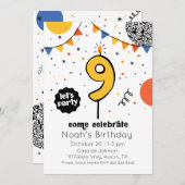 Negende verjaardag kaars Doodle uitnodiging (Voorkant / Achterkant)