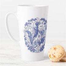 Negenstaartige vos Kitsune Imari stijl blauw wit
