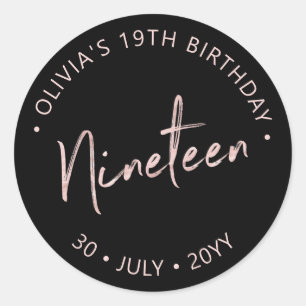 Negentien Roze gouden Lettering 19e Verjaardag F Ronde Sticker
