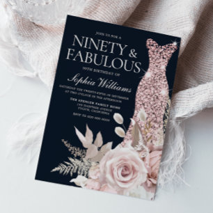 Negentig en verbazingwekkend! Dusty Roos Floral 90 Kaart