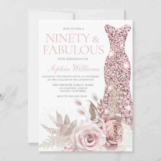 Negentig & Fabulous! Blush Gown Floral 90ste verja Kaart (Voorkant)
