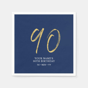 negentig   Goud & marineblauw Lettering 90ste verj Servet