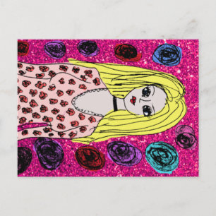 negentig meisje glitter briefkaart