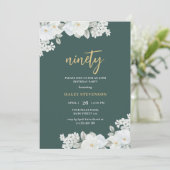 Negentig Smaragd Groen & Goud Wit Bloemen Verjaard Kaart (Staand voorkant)