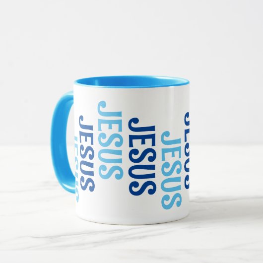 Negenvoudige Jezus Blauwe en Witte Mok (Voorkant links)