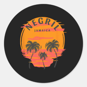 Negril Jamaica Palmbomen Zonsondergang Skull Beach Ronde Sticker