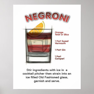 NEGRONI 16 x 20-inch Cocktail Recipe Art. Poster