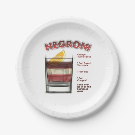 NEGRONI Cocktail Recipe Art Papieren Bordje (Voorkant)