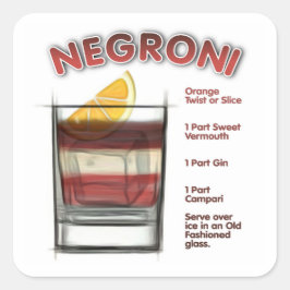 NEGRONI Cocktail Recipe Art Vierkante Sticker
