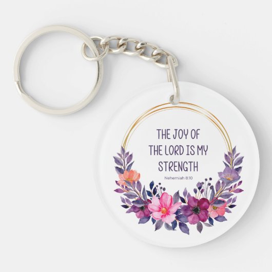 Nehemia 8:10 Kleurrijke bloem, vreugde des Heren Sleutelhanger (Voorkant)