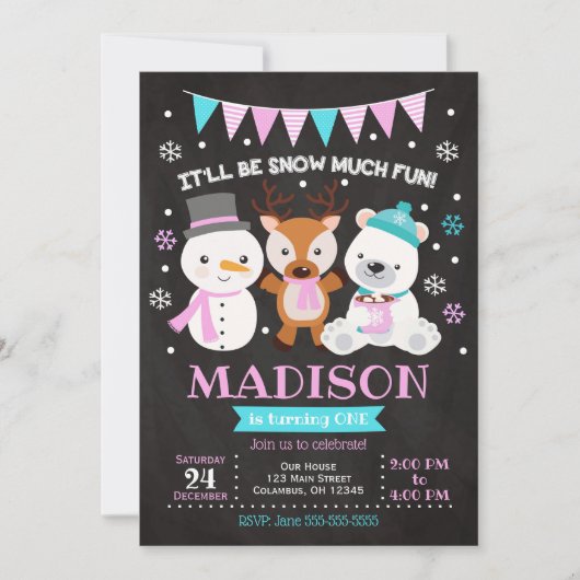 Neige beaucoup amusant Anniversaire Invitation / F (Devant)
