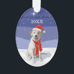 Neige Blanc Labrador Retriever Santa Hat & Scarf<br><div class="desc">Un chien de Noël blanc du Labrador Retriever portant un casquette Père Noël et une écharpe.</div>