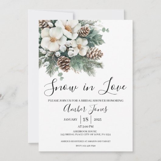 Neige dans l'amour hiver nuptiale Invitation douch (Devant)
