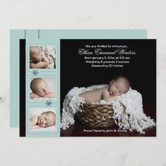 Neige dérive - Faire-part de naissance photo (Devant / Derrière)